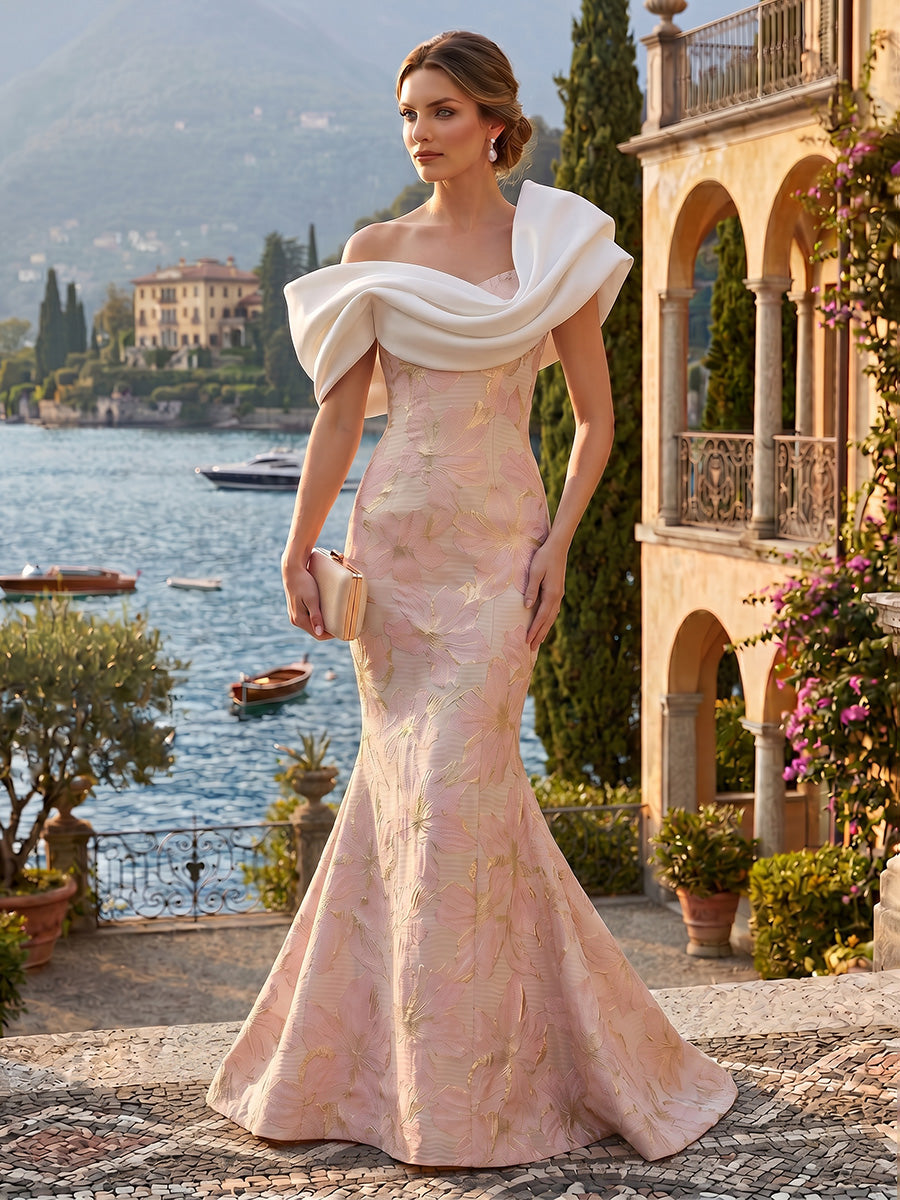 Jacquard Mermaid/Trumpet Off Shoulder Floor-Length Evening Dresses for Women