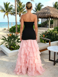 Chiffon A-Line/Princess Strapless Floor-Length Evening Dresses with Tiered & Slit