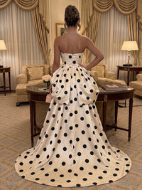 Satin Sheath/Column Strapless Floor-Length Evening Dresses with Polka Dot Print