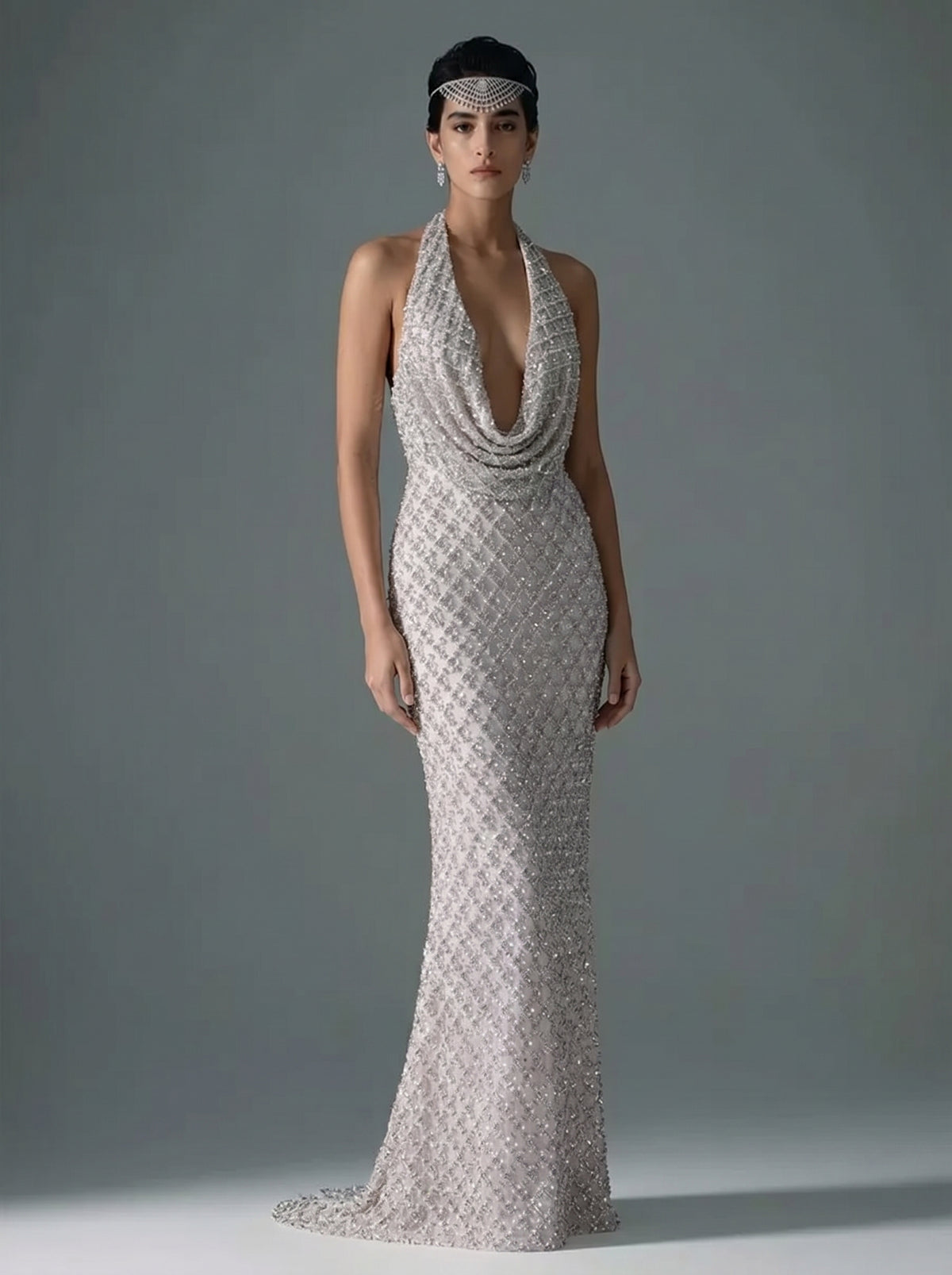 Mermaid Cowl Neck Sleeveless Sequin Floor-Length Evening Dresses