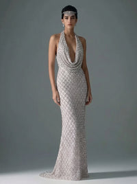 Mermaid Cowl Neck Sleeveless Sequin Floor-Length Evening Dresses