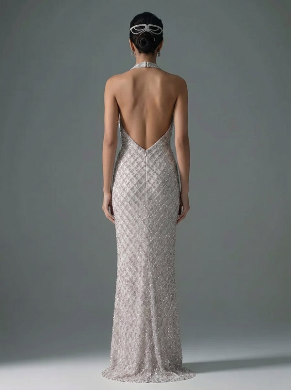 Mermaid Cowl Neck Sleeveless Sequin Floor-Length Evening Dresses