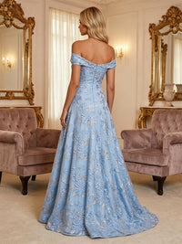 Jacquard A-Line/Princess Off Shoulder Floor-Length Evening Dresses with Pleats