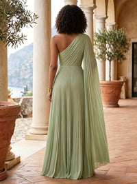 Chiffon A-Line/Princess One Shoulder Floor-Length Evening Dresses with Pleats