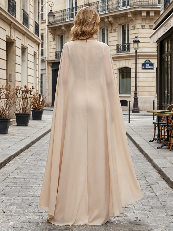 Chiffon Pantsuit Scoop Neck Floor-Length Evening Dresses with Ruched Waist
