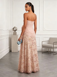 Sequin Floral A-Line/Princess Strapless Floor-Length Evening Dresses with Ruffles
