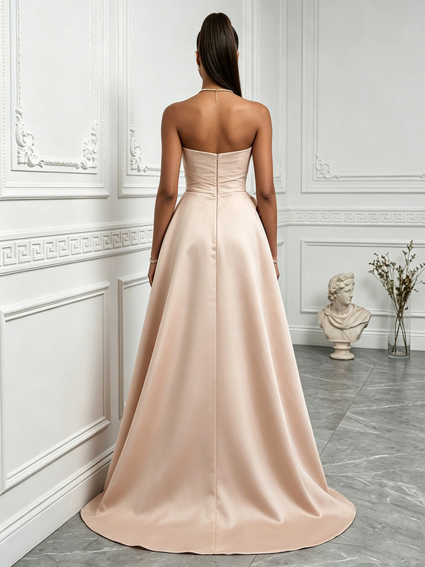 Sequin Floral Sheath/Column Strapless Floor-Length Evening Dresses with Ruched Waist, Sweep Train & Slit