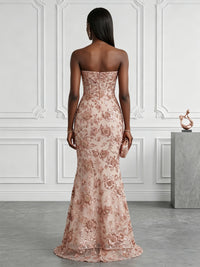 Sequin Floral Mermaid/Trumpet Strapless Floor-Length Evening Dresses with Sweep Train