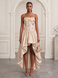 Satin A-Line/Princess Spaghetti Straps High-Low Evening Dresses with Corset Bodice