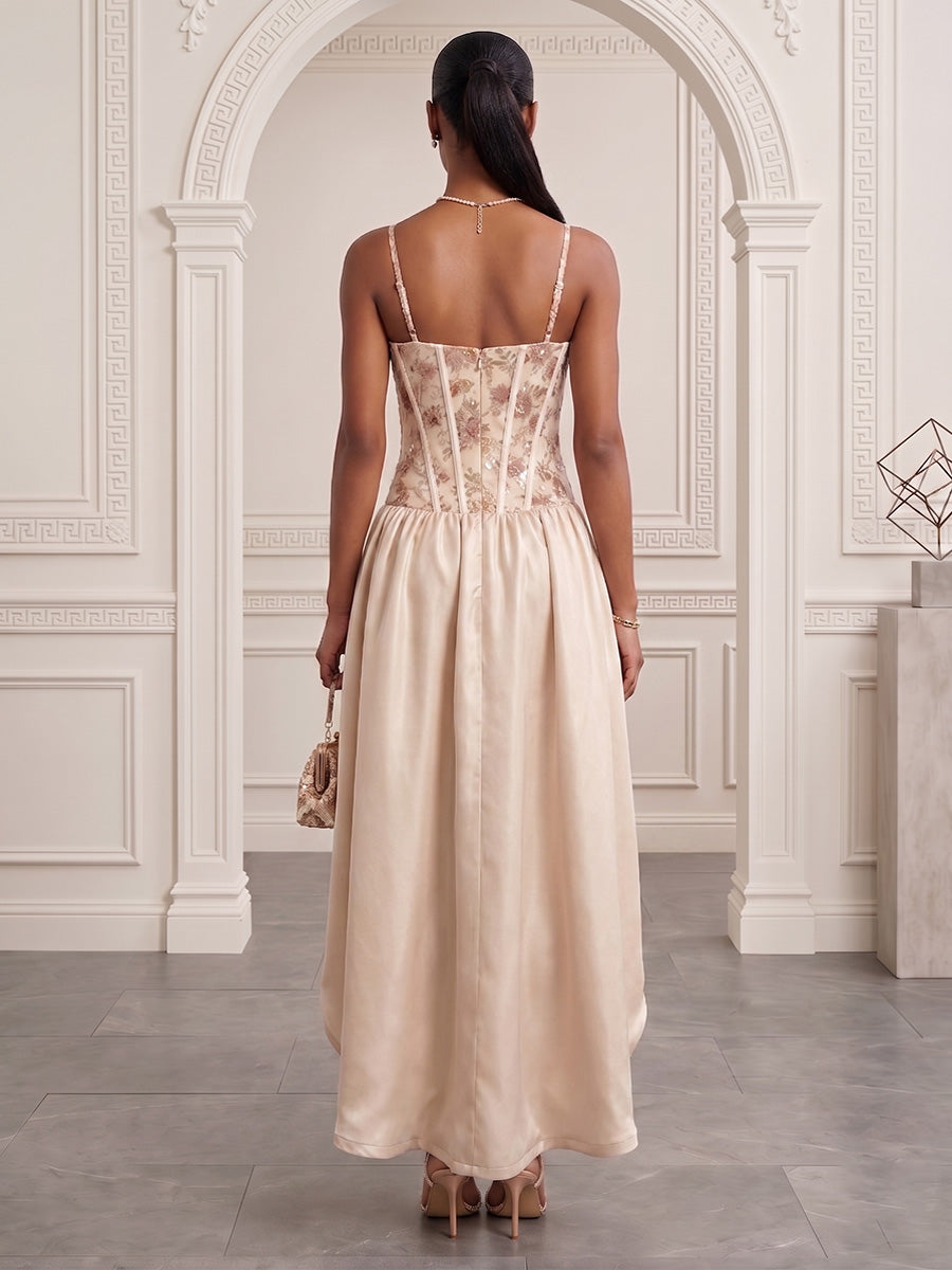 Satin A-Line/Princess Spaghetti Straps High-Low Evening Dresses with Corset Bodice