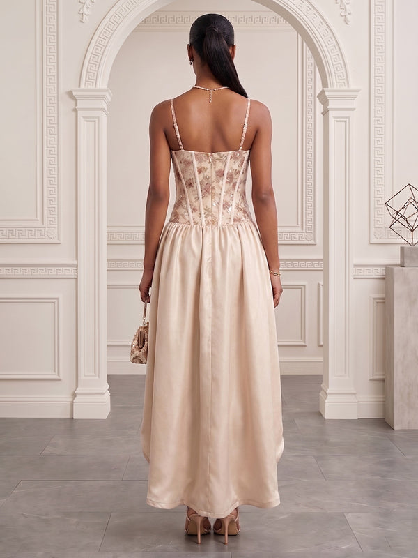 Satin A-Line/Princess Spaghetti Straps High-Low Evening Dresses with Corset Bodice