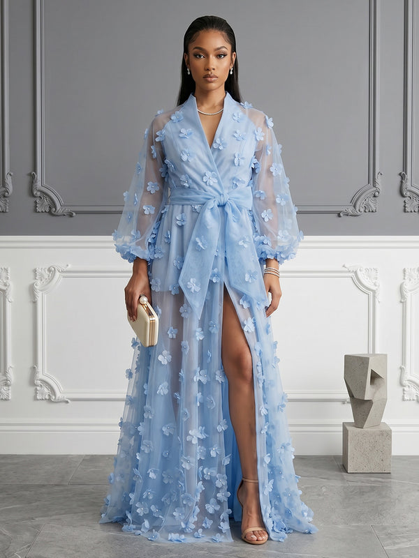 Tulle A-Line/Princess V-Neck Floor-Length Evening Dresses with 3D Flow – Shirees