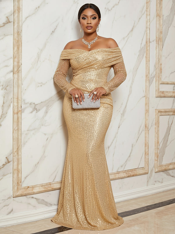 Sequin Mermaid Off the Shoulder Ruched Corset Evening Dresses