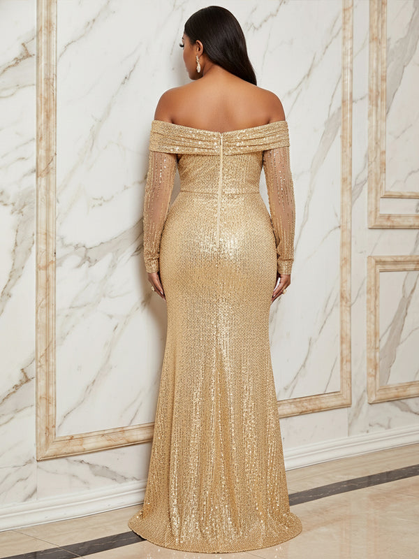 Sequin Mermaid Off the Shoulder Ruched Corset Evening Dresses