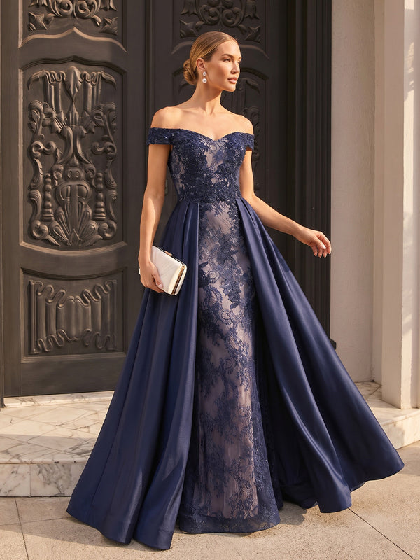 Lace Appliques A Line Off the Shoulder Ruffles Pleats Evening Dresses