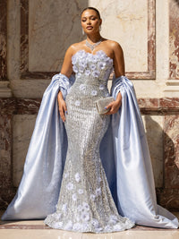 Beading Sweetheart Mermaid Long Evening Dresses with Shawl