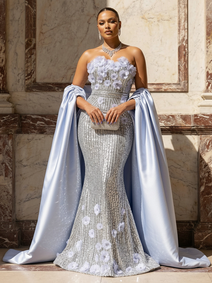 Beading Sweetheart Mermaid Long Evening Dresses with Shawl