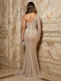 Tulle Mermaid One Shoulder Corset Ruched Evening Dresses