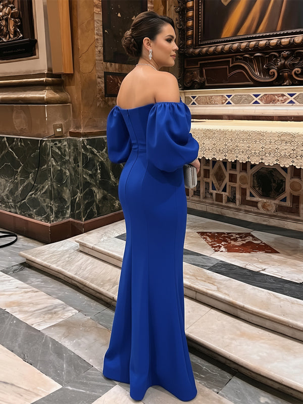Satin Mermaid Off the Shoulder Corset Ruffles Evening Dresses