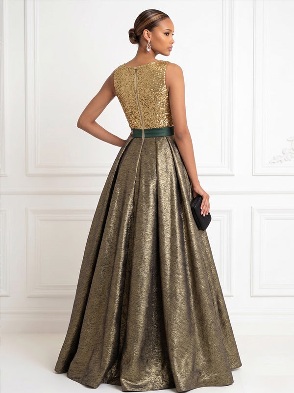 Metallic Satin A Line V Neck Pleats Corset Evening Dresses