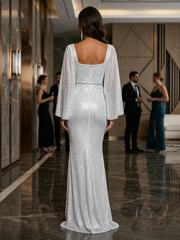 Sequin Mermaid Square Neck Simple Corset Evening Dresses
