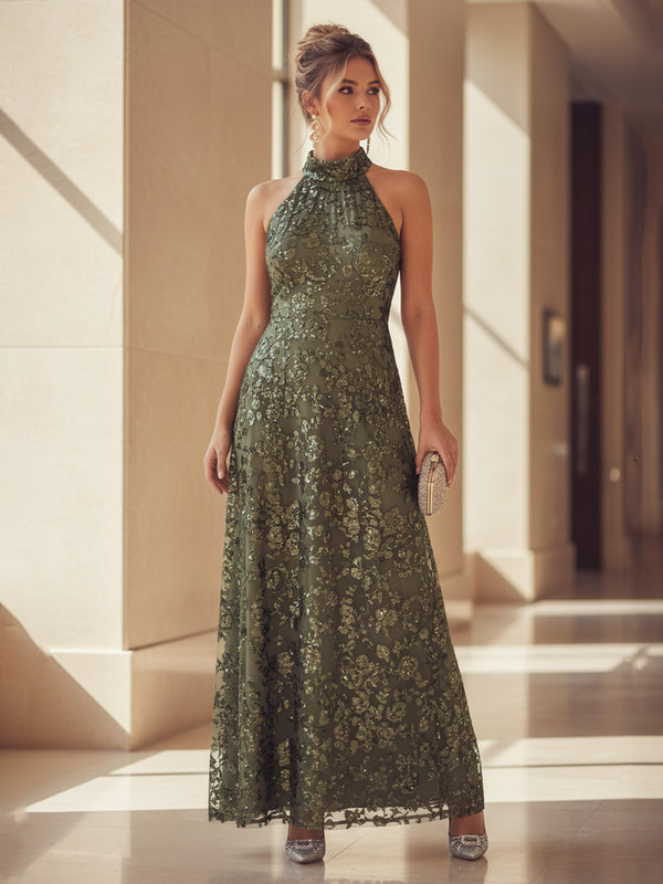 Sequin Floral A Line Scoop Neck Ruched Corset Evening Dresses