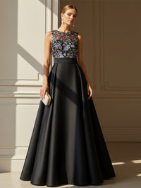 Satin A Line Scoop Neck Pleats Corset Evening Dresses