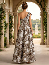 Jacquard A-Line/Princess One Shoulder Floor-Length Evening Dresses with Bow