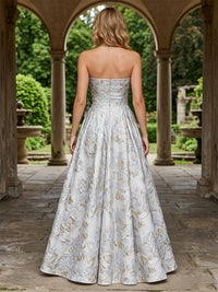 Jacquard A-Line/Princess Strapless Floor-Length Evening Dresses with Pleats & Pockets