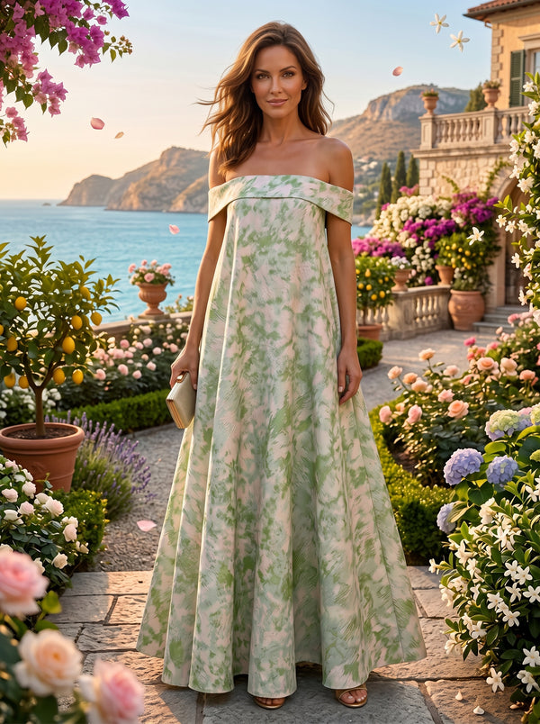 Jacquard A-Line/Princess Off Shoulder Floor-Length Evening Dresses for Women