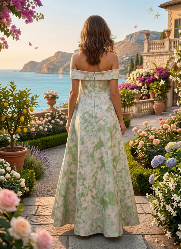 Jacquard A-Line/Princess Off Shoulder Floor-Length Evening Dresses for Women