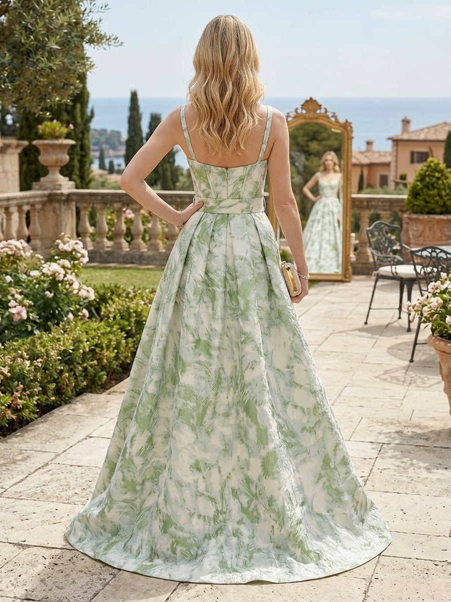 Jacquard A-Line/Princess Sweetheart Floor-Length Evening Dresses with Ruched Waist