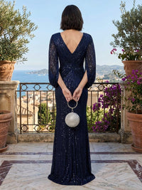 Sequin Sheath/Column V-Neck Floor-Length Evening Dresses with Slit