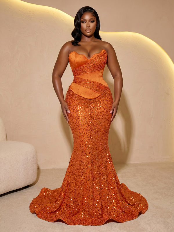 Sequin Mermaid/Trumpet Strapless Floor-Length Evening Dresses with Corset Bodice