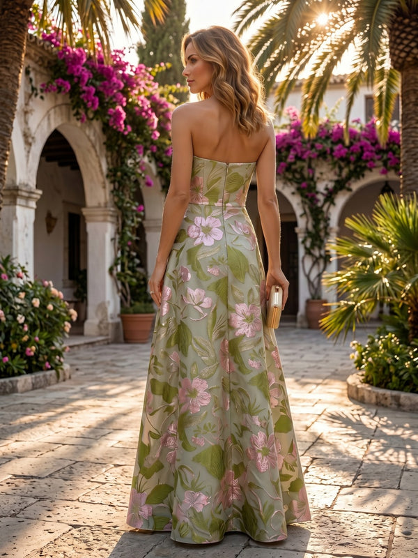 Jacquard A-Line/Princess Strapless Floor-Length Evening Dresses with Ruffles
