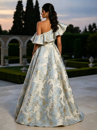 Jacquard A-Line/Princess One Shoulder Floor-Length Evening Dresses with Ruffles
