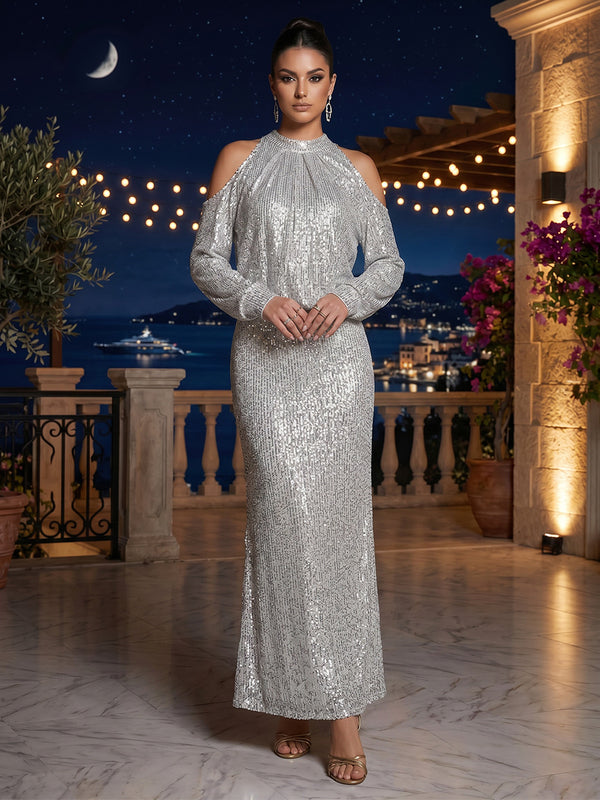 Sequin Sheath/Column Scoop Neck Floor-Length Evening Dresses for Women