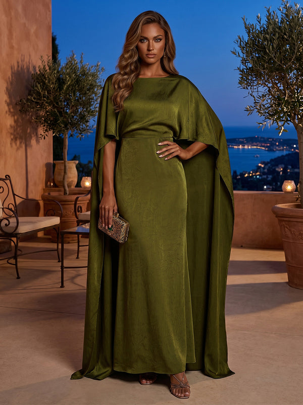 Chiffon A-Line/Princess Scoop Neck Floor-Length Evening Dresses with Cape