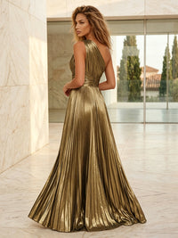 Metallic Satin A-Line/Princess One Shoulder Floor-Length Evening Dresses with Pleats