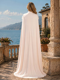 Satin A-Line/Princess High Neck Floor-Length Evening Dresses with 3D Flowers