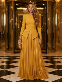 Chiffon A-Line/Princess Scoop Neck Floor-Length Evening Dresses with Pleats