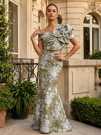 Jacquard Mermaid/Trumpet Off Shoulder Floor-Length Evening Dresses with Ruched Bodice