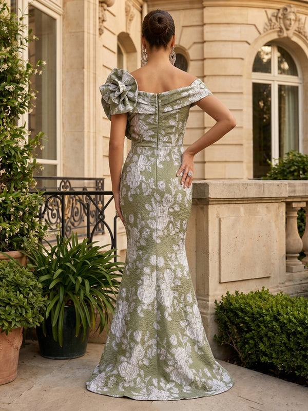 Jacquard Mermaid/Trumpet Off Shoulder Floor-Length Evening Dresses with Ruched Bodice