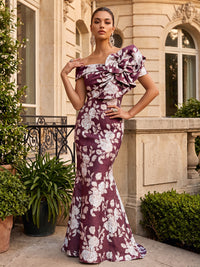Jacquard Mermaid/Trumpet Off Shoulder Floor-Length Evening Dresses with Ruched Bodice