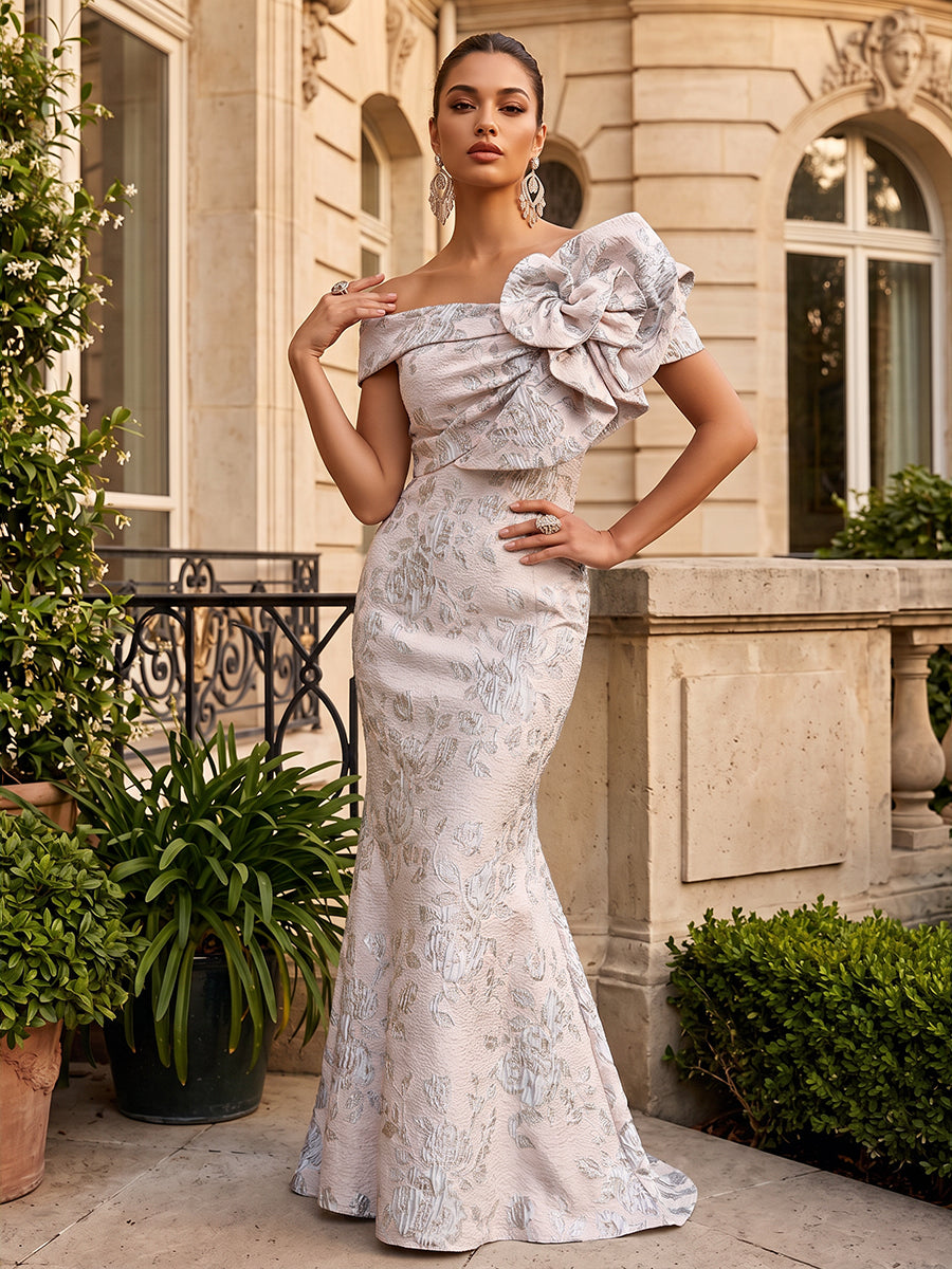 Jacquard Mermaid/Trumpet Off Shoulder Floor-Length Evening Dresses with Ruched Bodice
