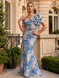Jacquard Mermaid/Trumpet Off Shoulder Floor-Length Evening Dresses with Ruched Bodice