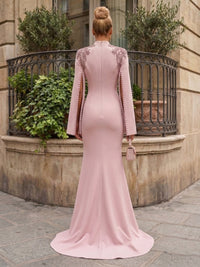 Satin Mermaid/Trumpet V-Neck Floor-Length Evening Dresses with Slit