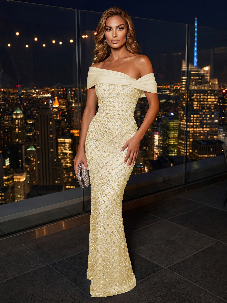 Sequin Mermaid/Trumpet Off Shoulder Floor-Length Evening Dresses for Women