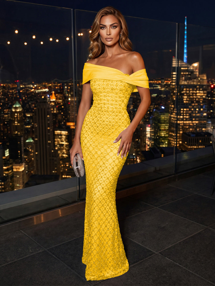 Sequin Mermaid/Trumpet Off Shoulder Floor-Length Evening Dresses for Women