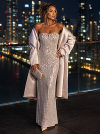 Sequin Sheath/Column Strapless Floor-Length Evening Dresses with Satin Bodice